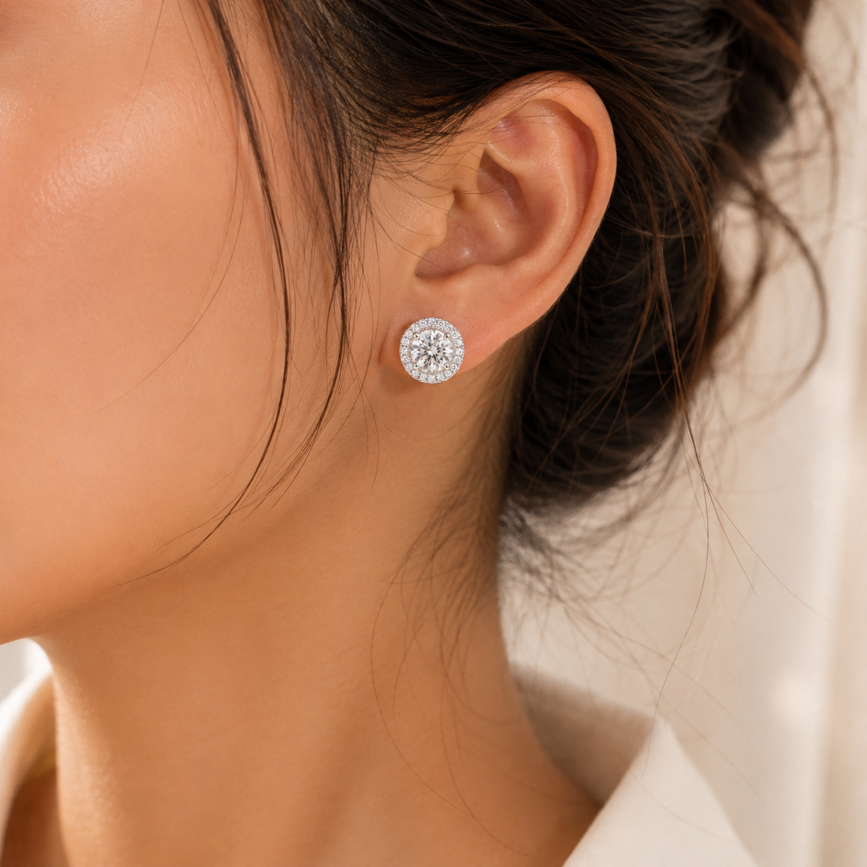 Lunara Halo Stud Earrings