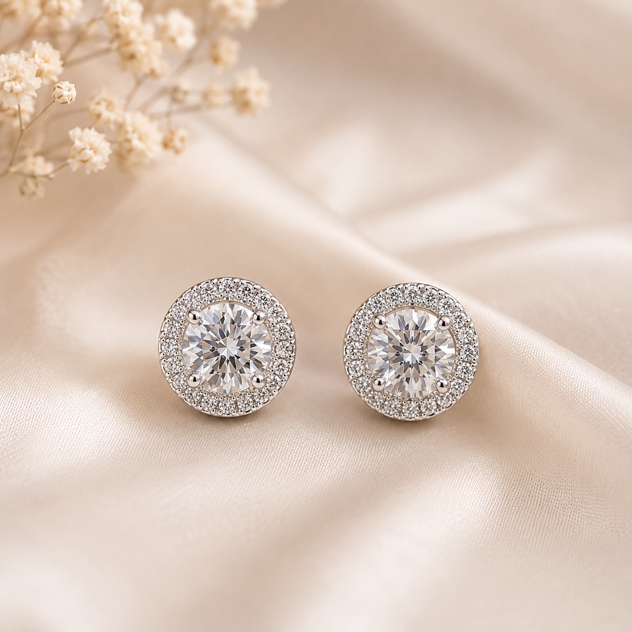 Lunara Halo Stud Earrings