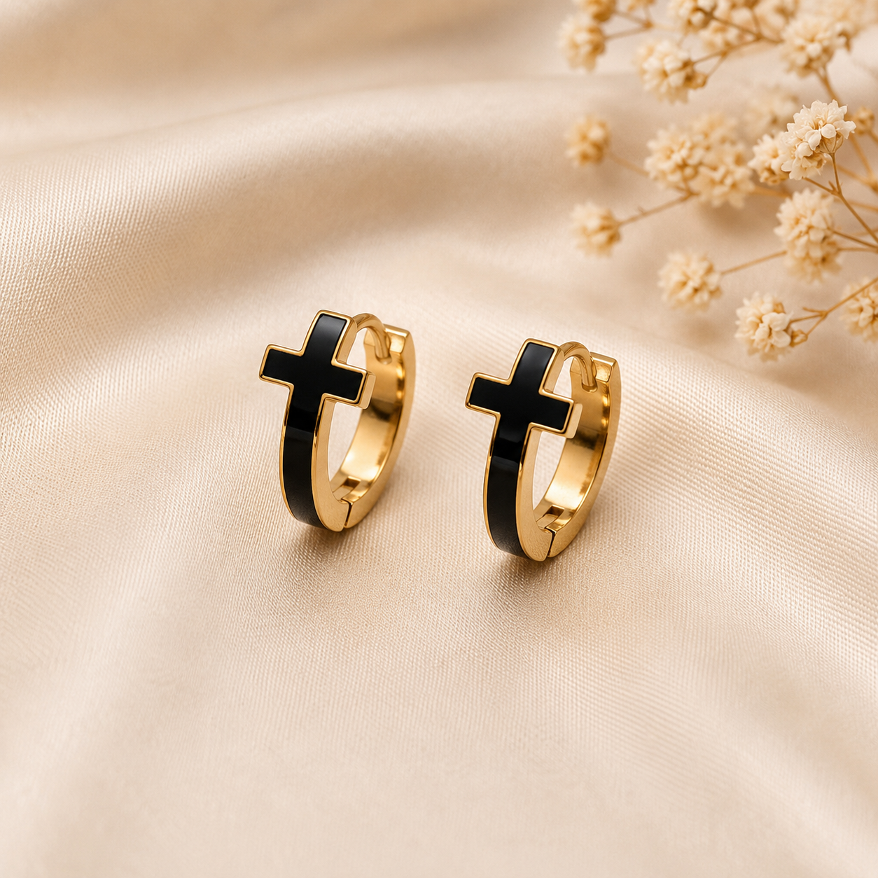 Noir Cross Huggie Earrings