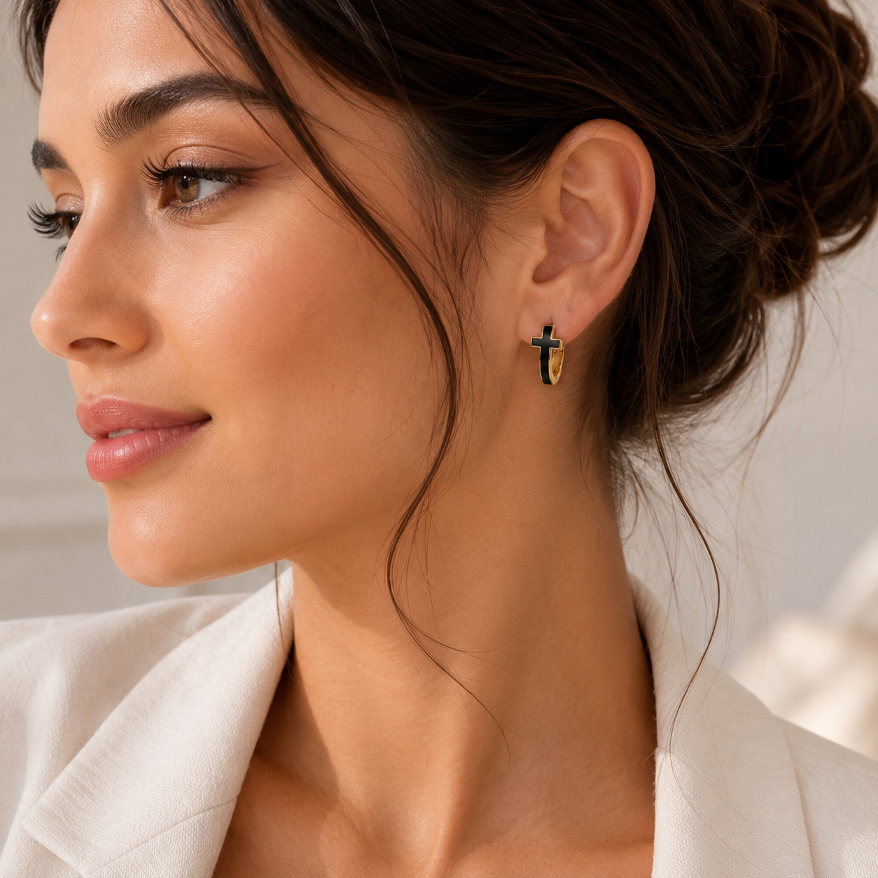 Noir Cross Huggie Earrings