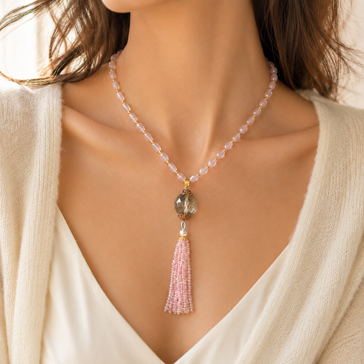 Rosé Tassel Pendant Necklace