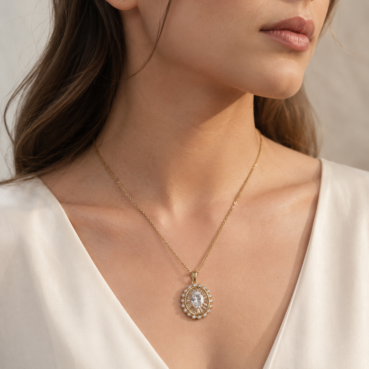 Celestia Vintage Halo Pendant Necklace