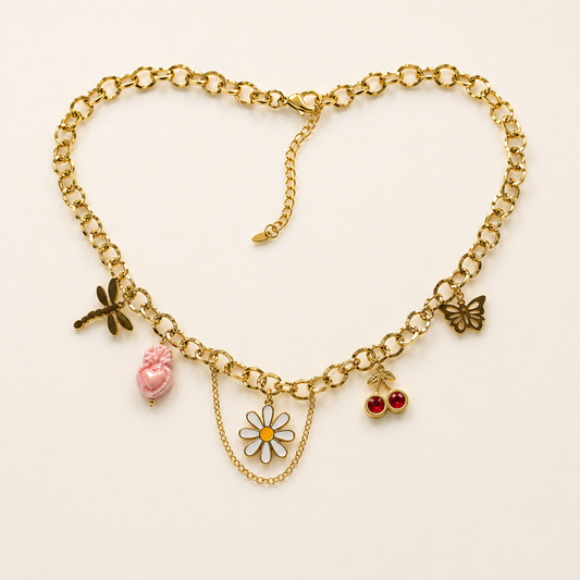 Celestial Charm Necklace – Gold Tone Multi-Charm Necklace