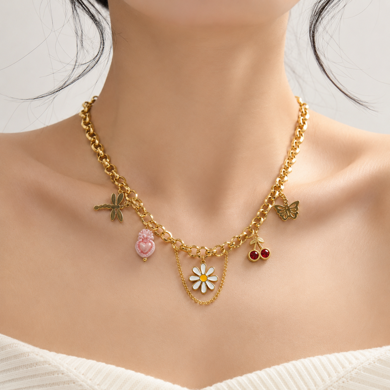 Celestial Charm Necklace – Gold Tone Multi-Charm Necklace