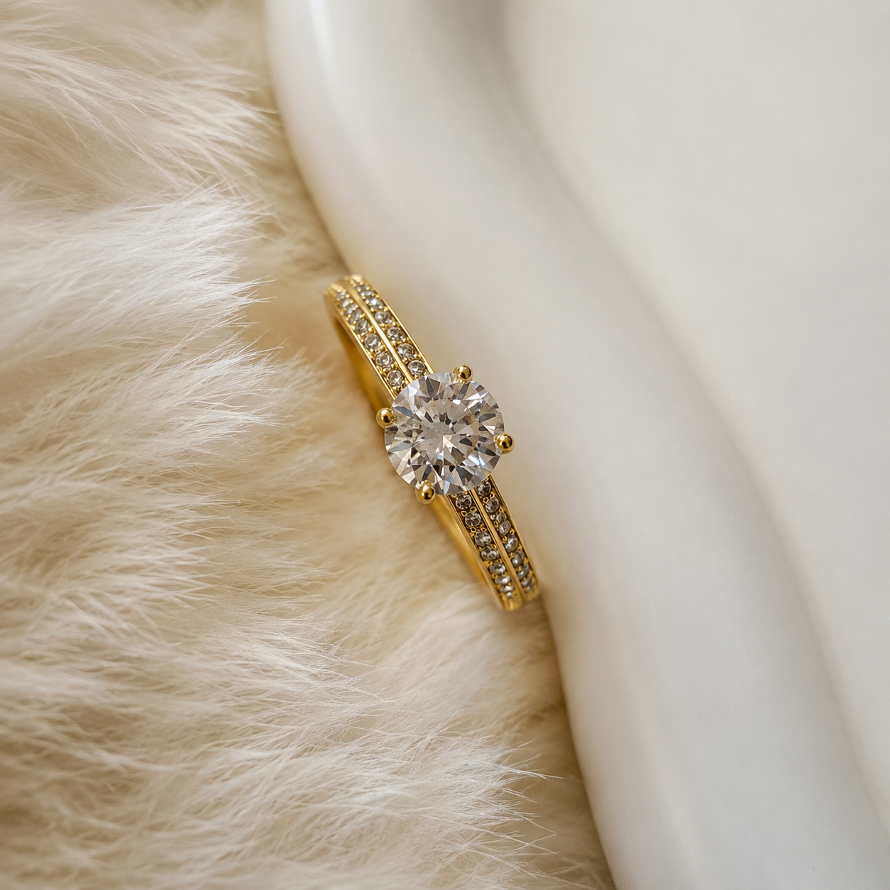 Aurora Solitaire Pavé Ring