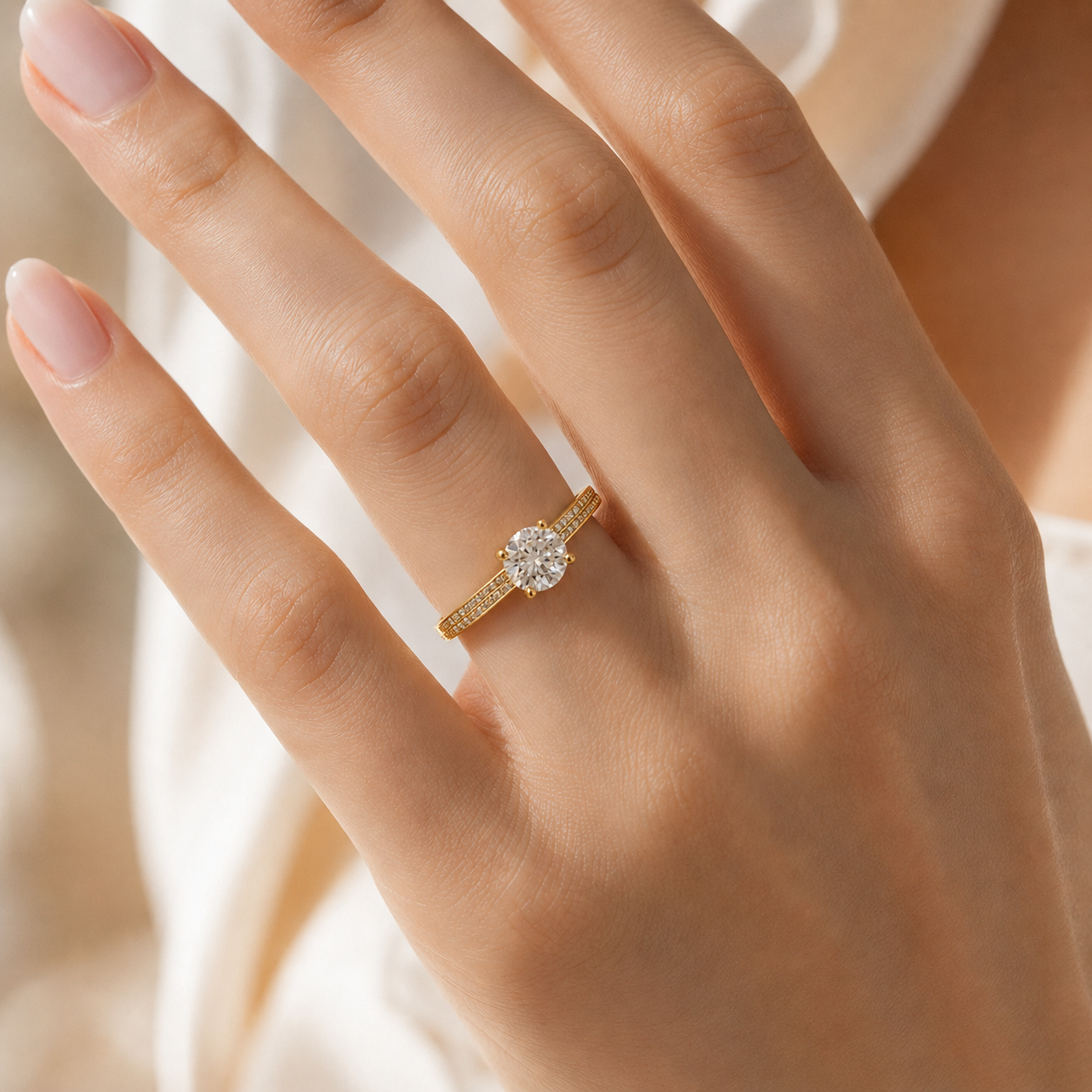 Aurora Solitaire Pavé Ring