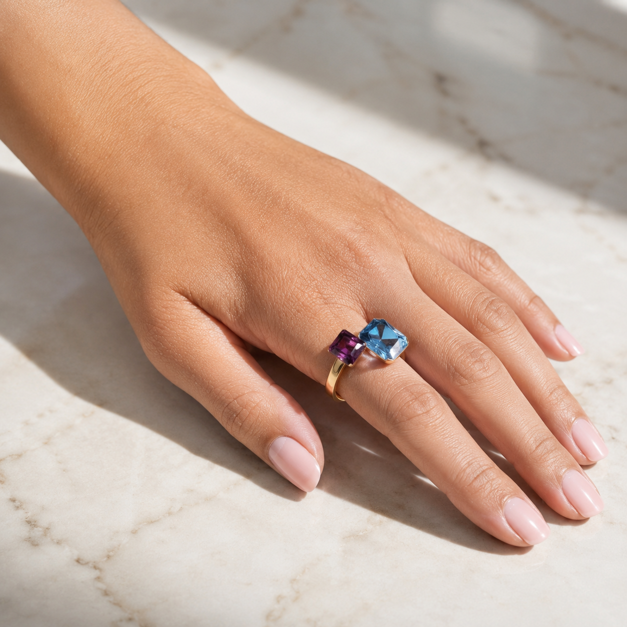 Celestia Duo Gem Open Ring