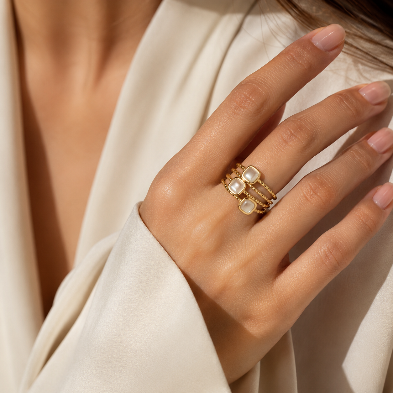 Aurora Pearl Trio Adjustable Ring