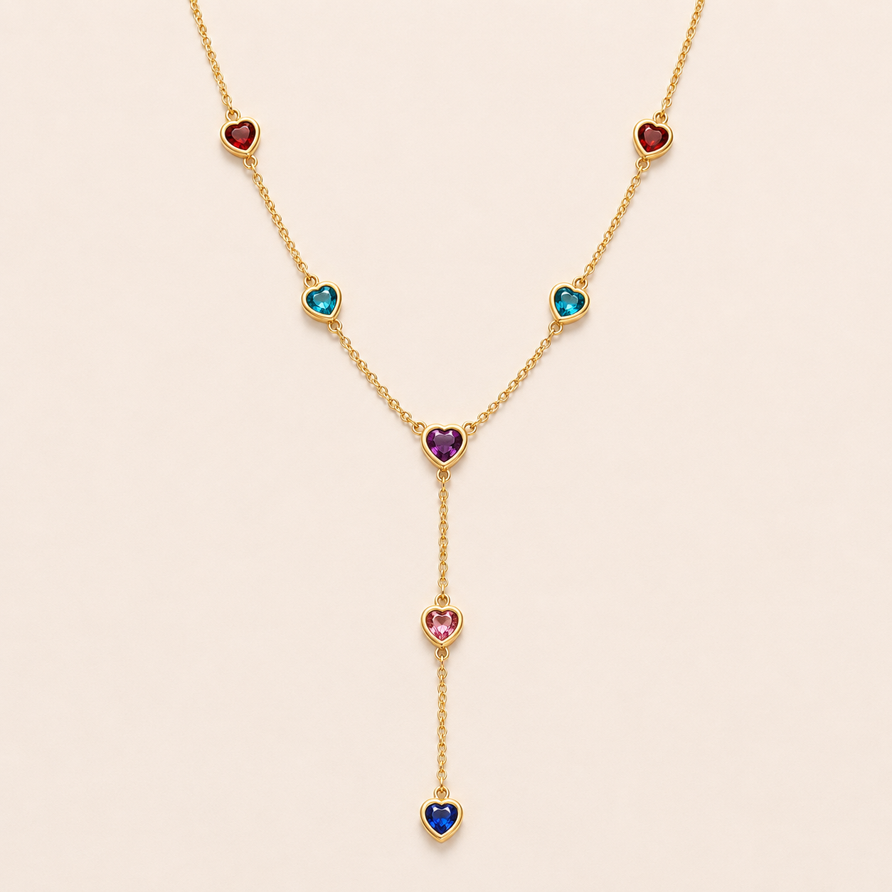 Rainbow Heart Cascade Necklace