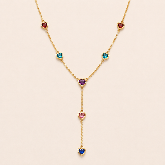 Rainbow Heart Cascade Necklace