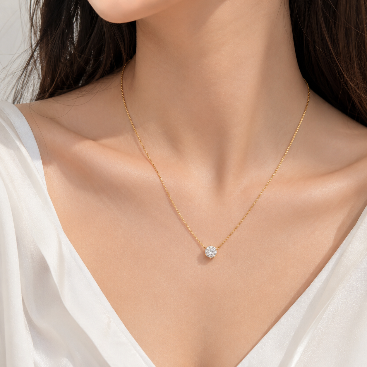 Aurora Crystal Solitaire Necklace